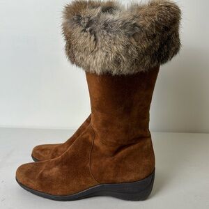 Circa Joan &David Brown Suede Fur-Trimmed Women's Boots